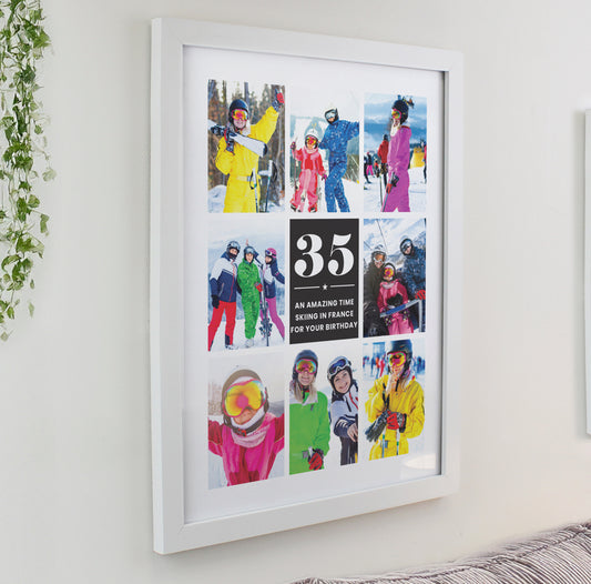 Personalised Big Number Multi Photo Upload White Poster Frame