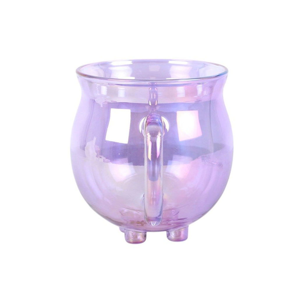 Purple Double Walled Glass Cauldron Mug with Spoon