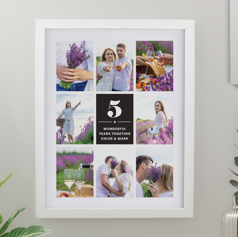 Personalised Big Number Multi Photo Upload White Poster Frame