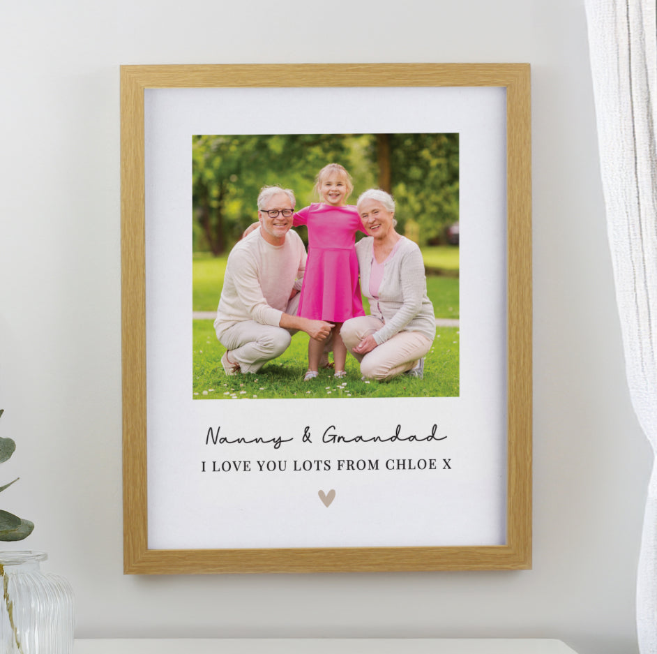 Personalised Heart Photo Upload Oak Poster Frame
