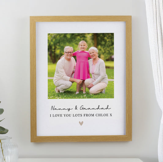 Personalised Heart Photo Upload Oak Poster Frame