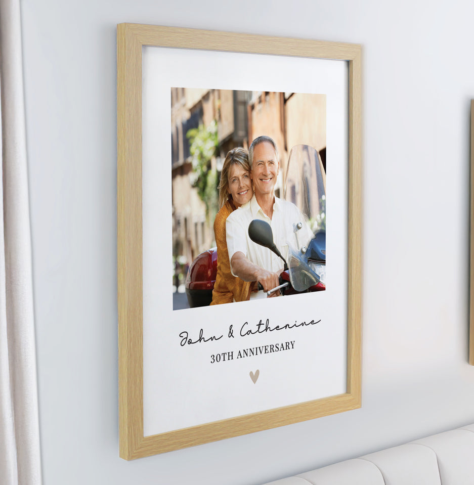 Personalised Heart Photo Upload Oak Poster Frame