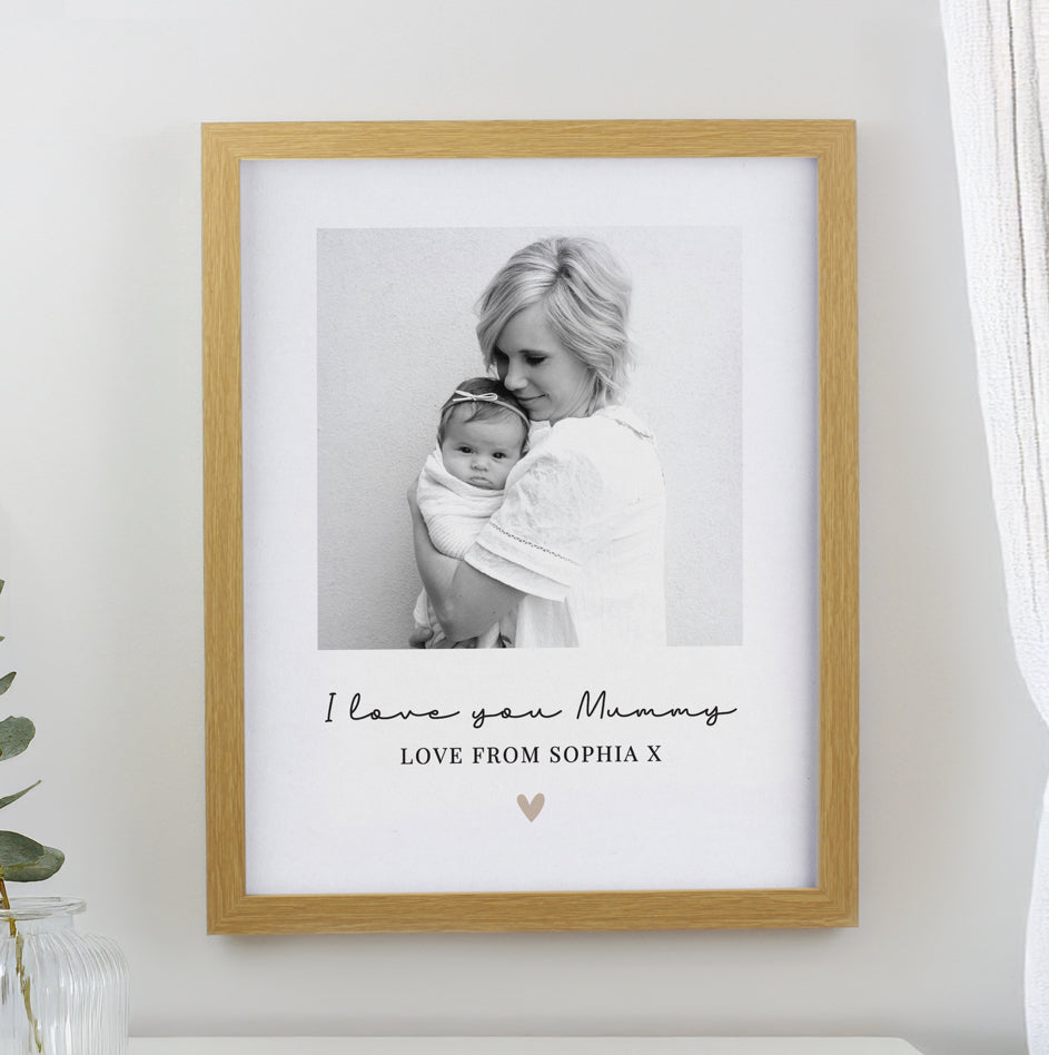 Personalised Heart Photo Upload Oak Poster Frame