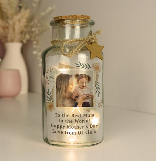 Personalised Wild Flowers Photo Upload LED Light Up Jar