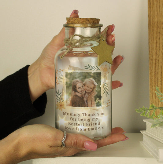 Personalised Wild Flowers Photo Upload LED Light Up Jar