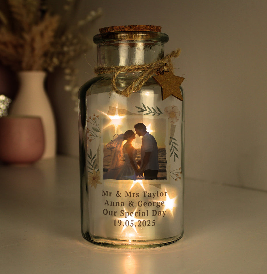Personalised Wild Flowers Photo Upload LED Light Up Jar