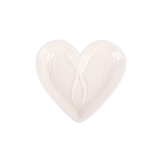 Off White Angel Wing Heart Trinket Dish