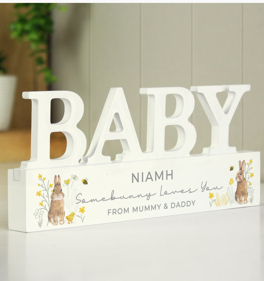 Personalised Spring Bunny Baby Wooden Ornament