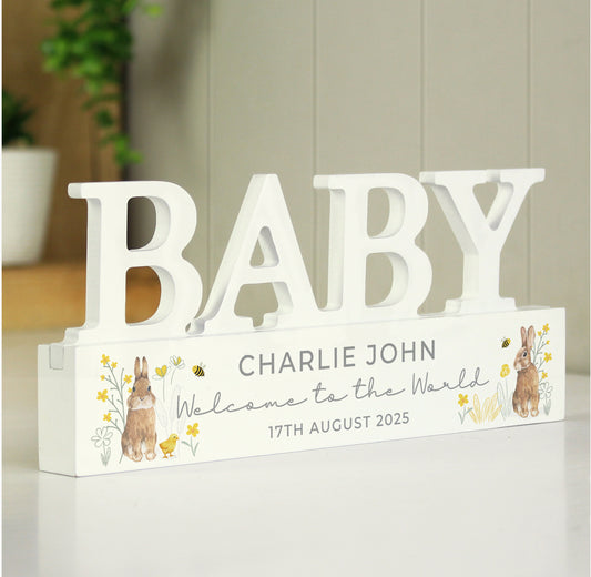 Personalised Spring Bunny Baby Wooden Ornament