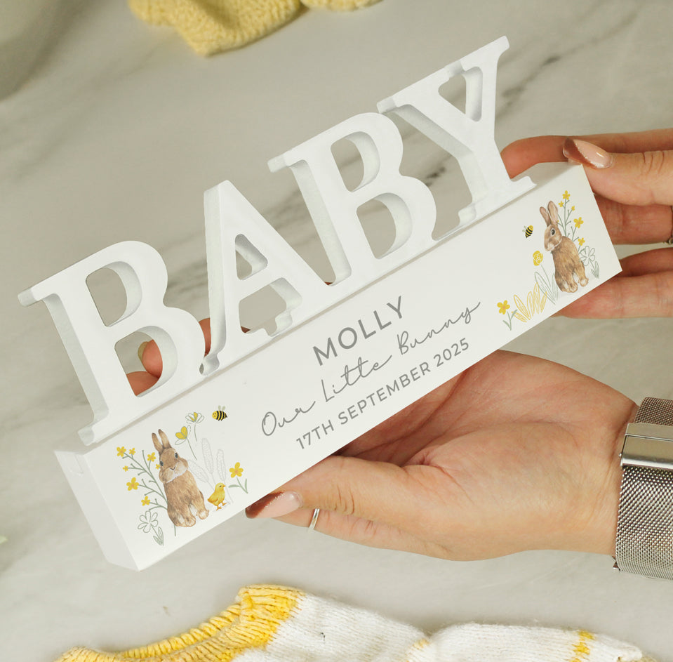Personalised Spring Bunny Baby Wooden Ornament