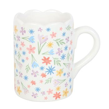 Spring Floral Print Scalloped Mug