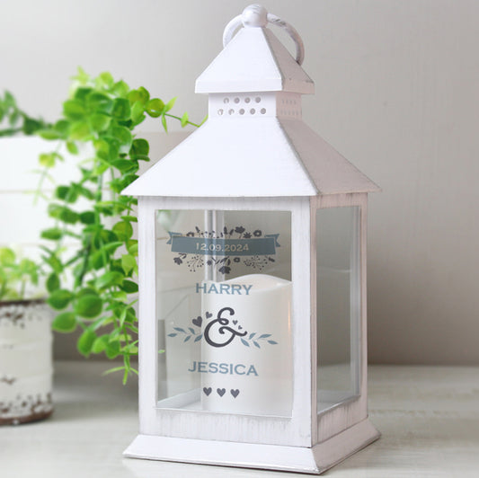 Personalised Couple's Floral White Lantern