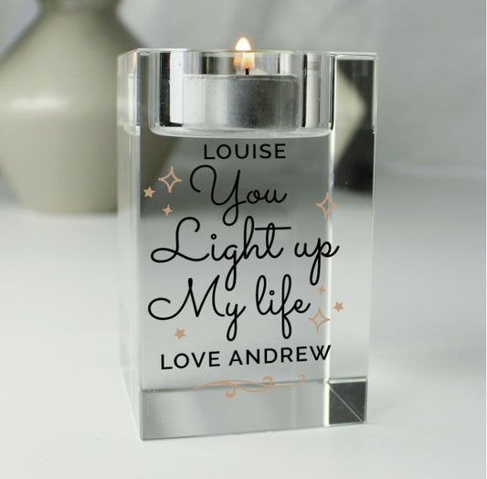Personalised You Light Up My Life Glass Tea Light Holder