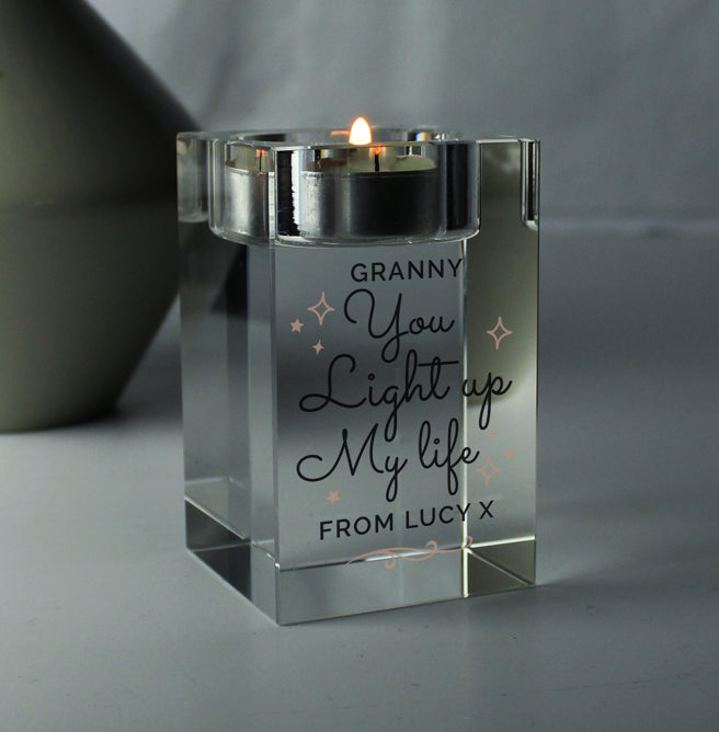 Personalised You Light Up My Life Glass Tea Light Holder