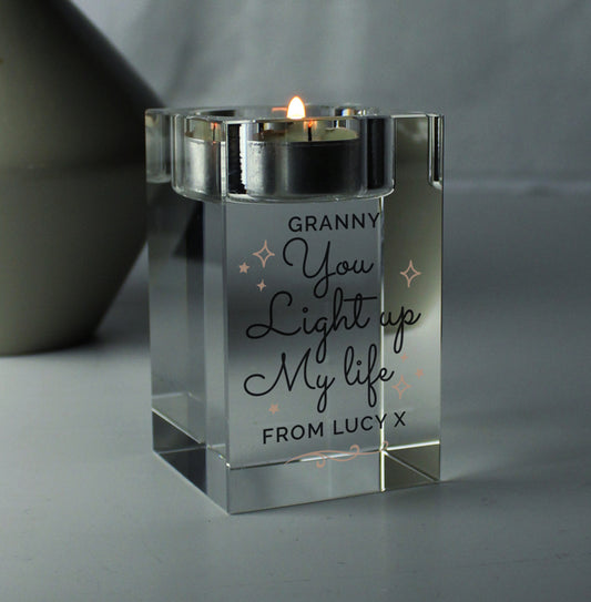 Personalised You Light Up My Life Glass Tea Light Holder