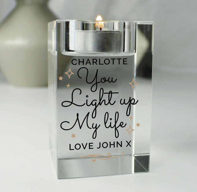 Personalised You Light Up My Life Glass Tea Light Holder