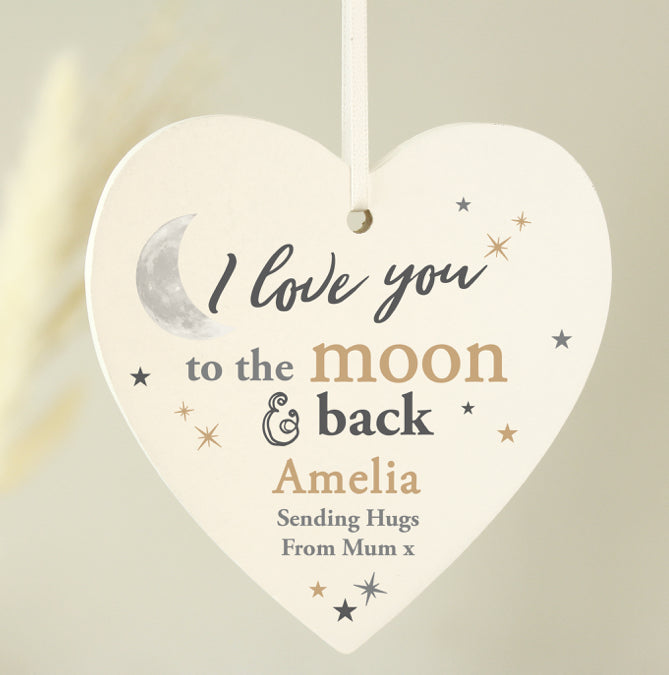Personalised To the Moon and Back... Wooden Heart Decoration