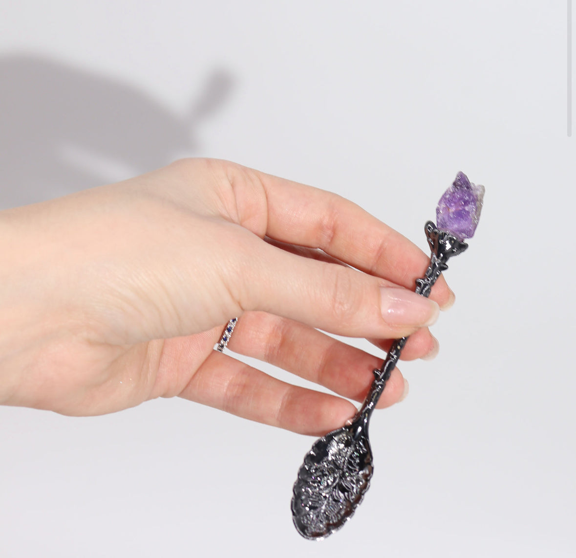 Set of 7 Dark Silver Gemstone Crystal Witch Spoons