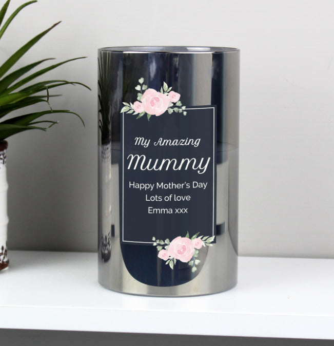 Personalised Floral Smoked Glass LED Candle