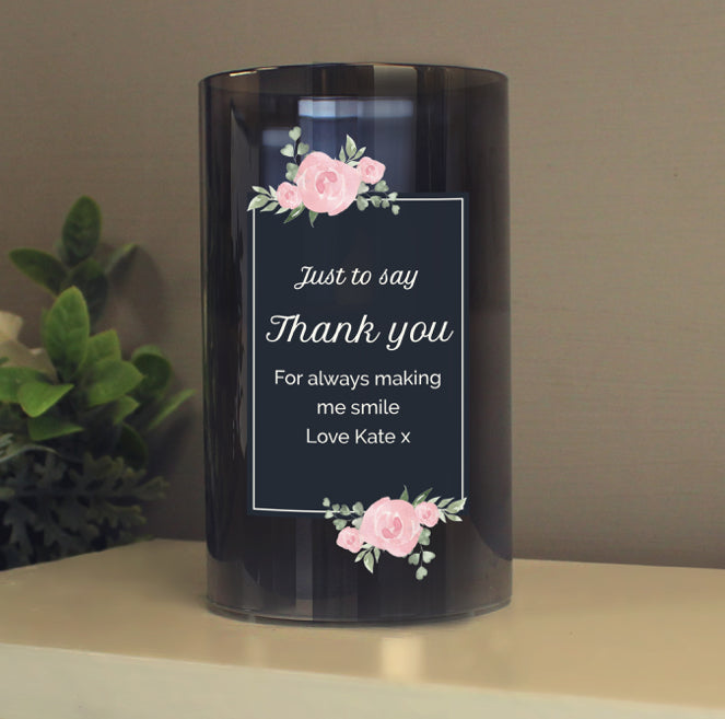Personalised Floral Smoked Glass LED Candle