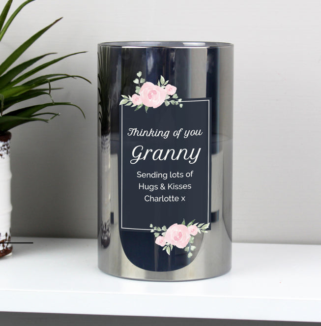 Personalised Floral Smoked Glass LED Candle
