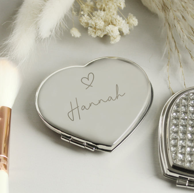 Personalised Diamante Heart Compact Mirror