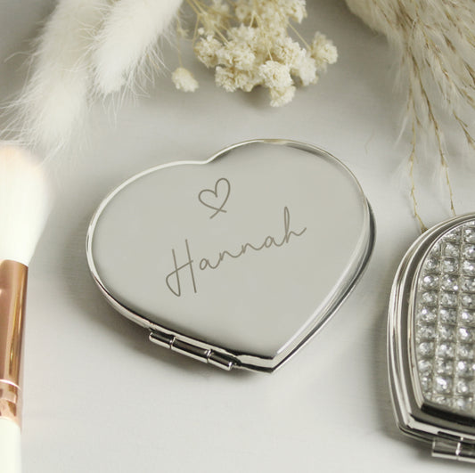 Personalised Diamante Heart Compact Mirror