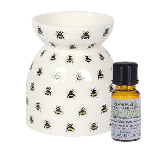 Bee Oil Burner White With 10ml Lemon Fragrance Oil