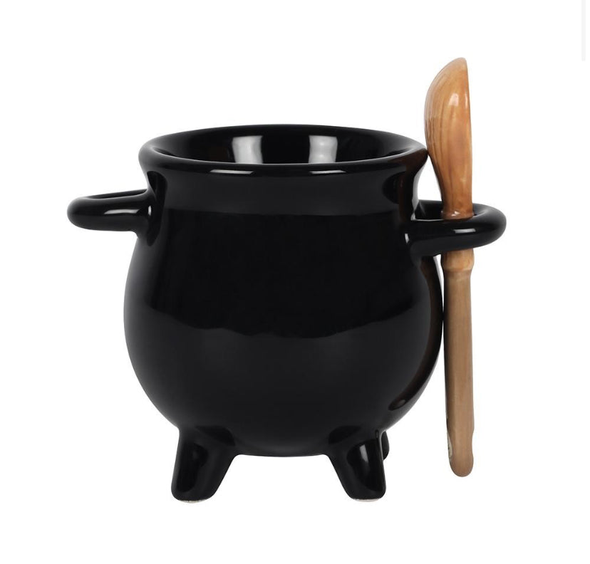 Cauldron Egg Cup with Broom Spoon