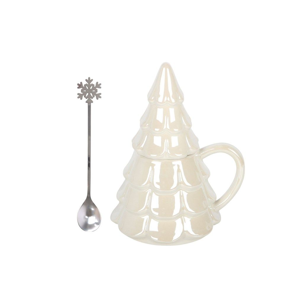 Iridescent Fir Tree Mug and Snowflake Spoon Set