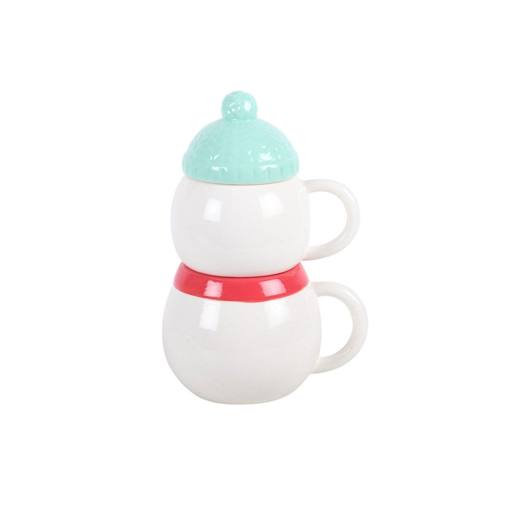 Set of 2 Winter Snowman Stacking Mugs