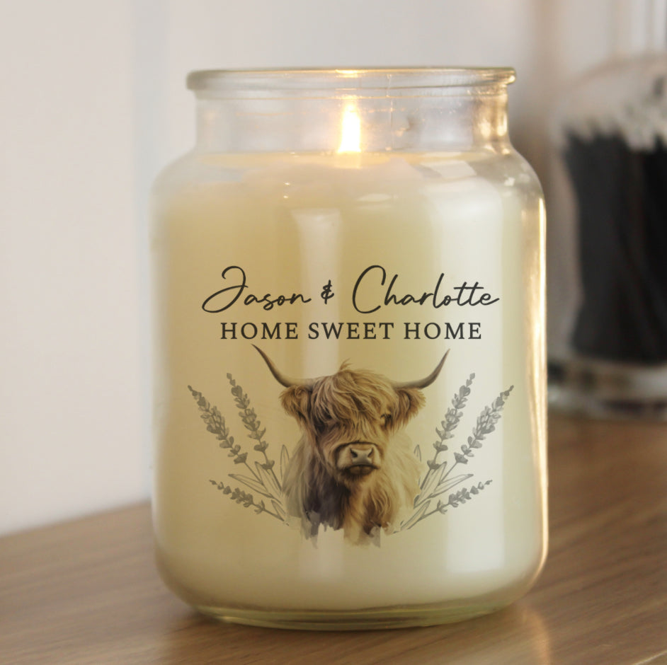 Personalised Highland Cow Large Candle Jar