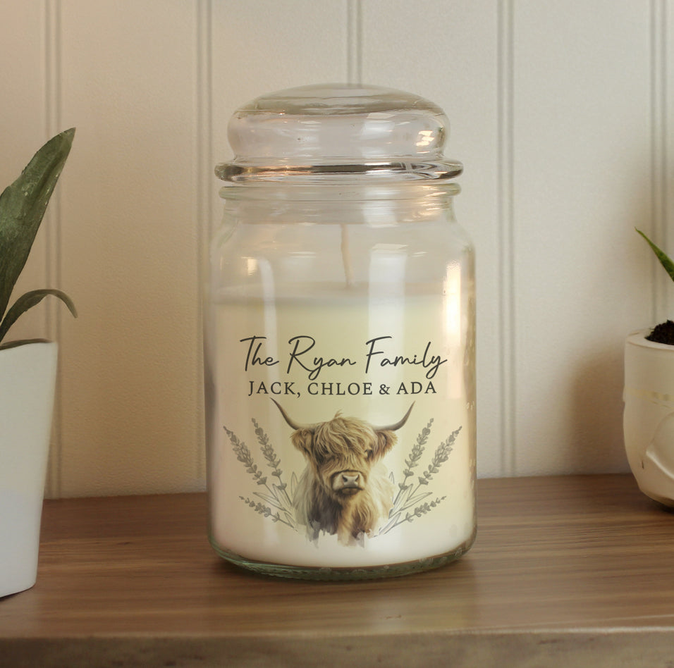 Personalised Highland Cow Large Candle Jar
