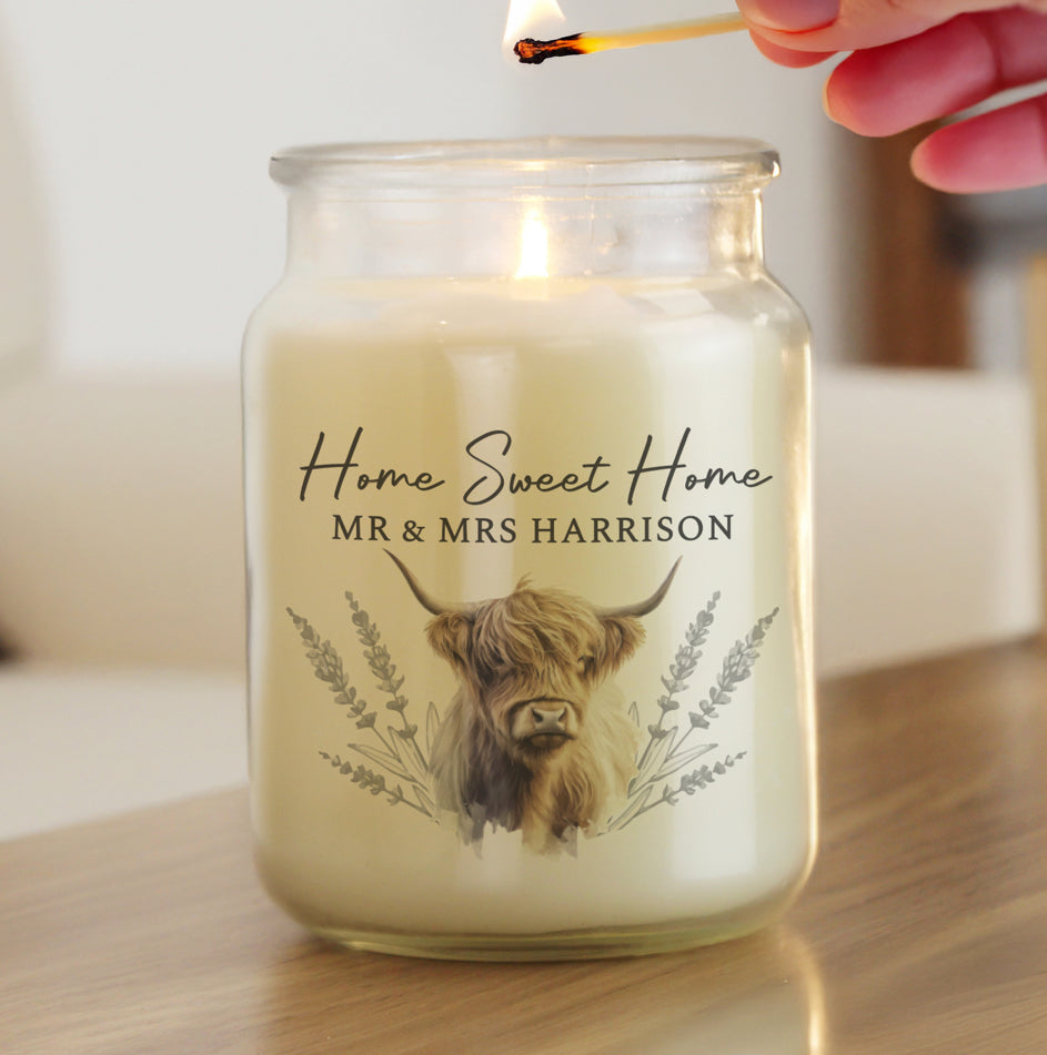 Personalised Highland Cow Large Candle Jar