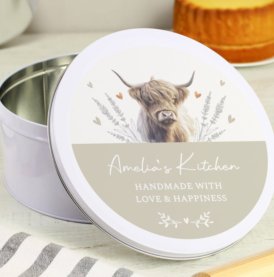 Personalised Highland Cow Cake Tin