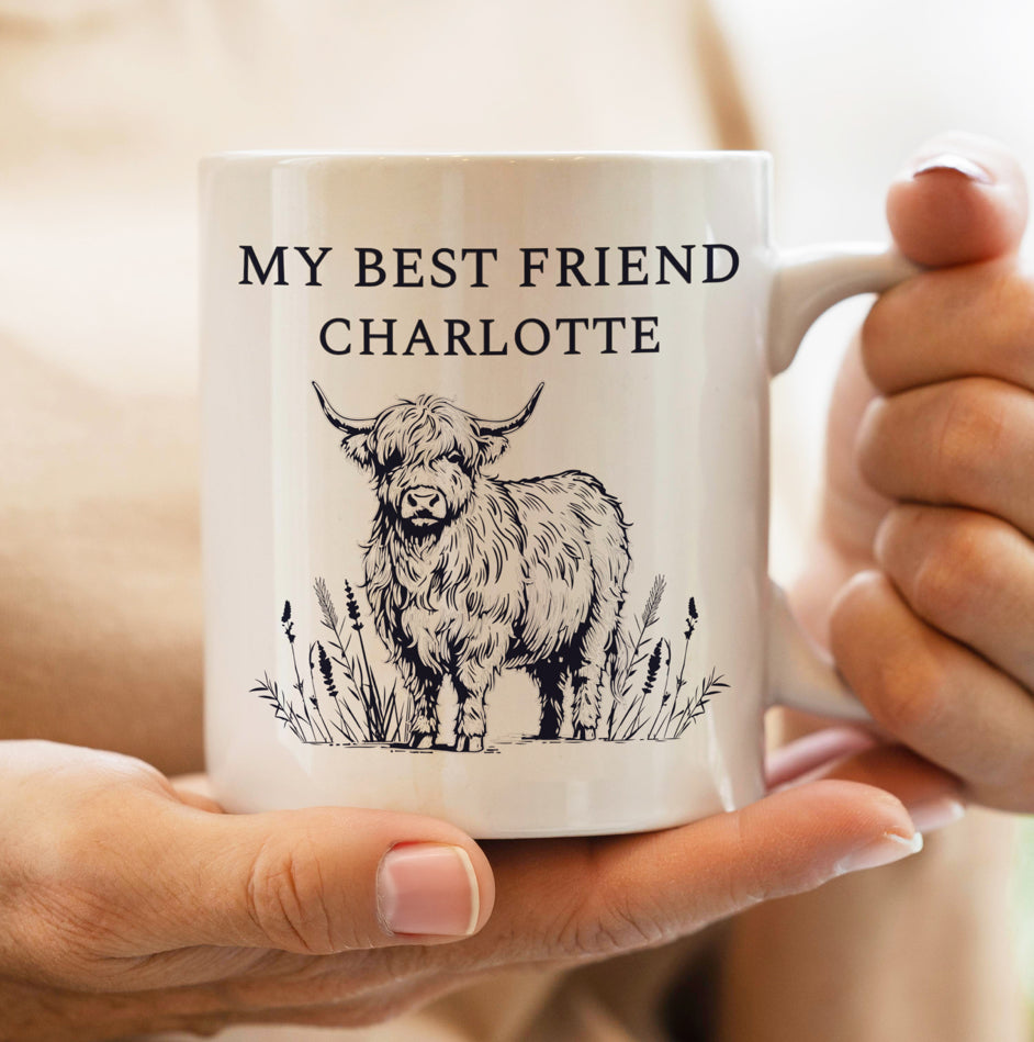 Personalised Black Highland Cow Mug