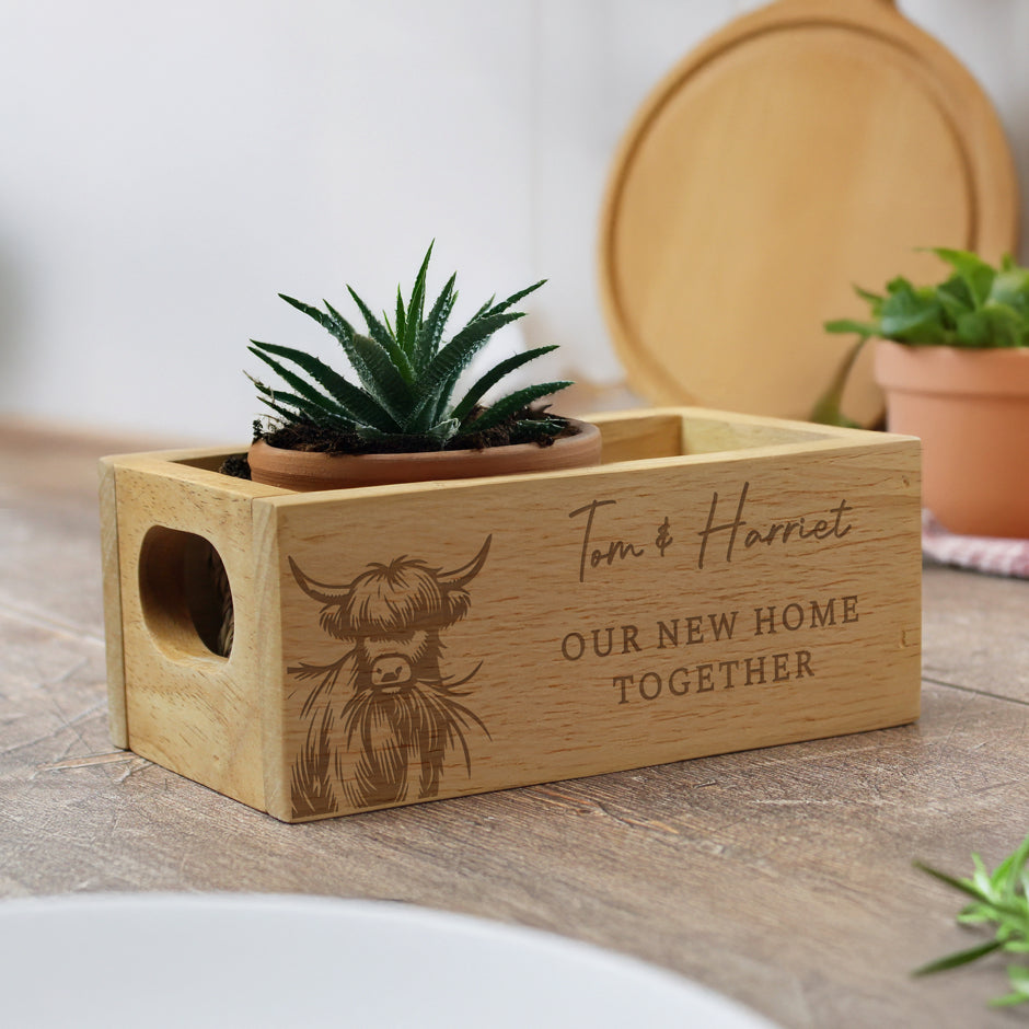 Personalised Highland Cow Mini Wooden Storage Crate