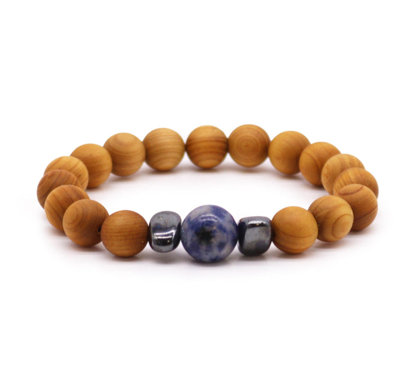 Cedarwood Throat Chakra Bangle with Sodalite