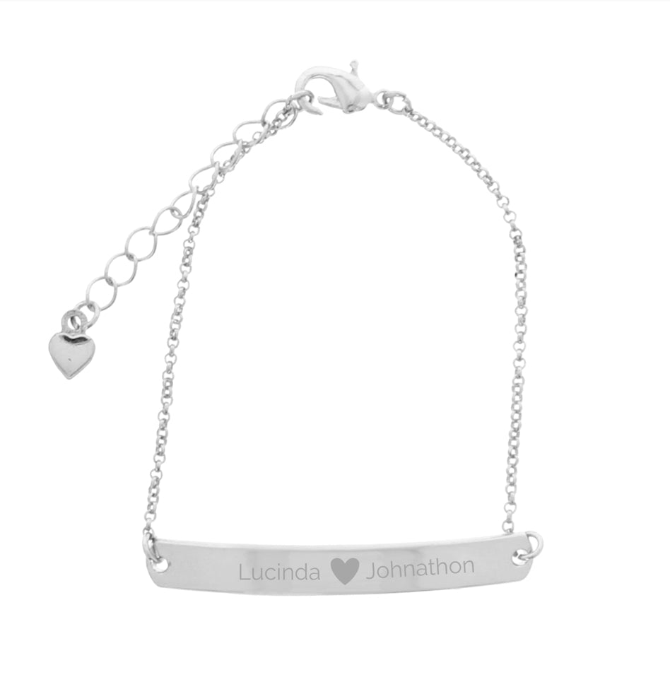 Personalised Silver Tone Heart Bar Bracelet