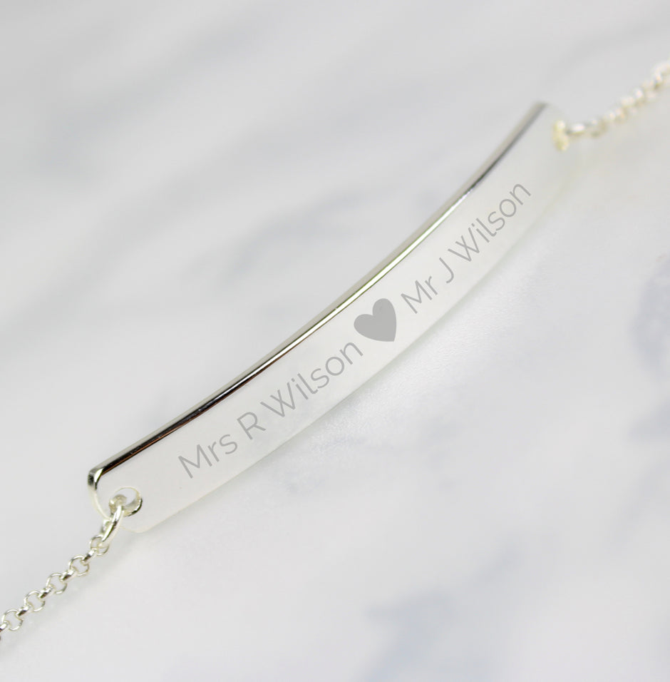 Personalised Silver Tone Heart Bar Bracelet