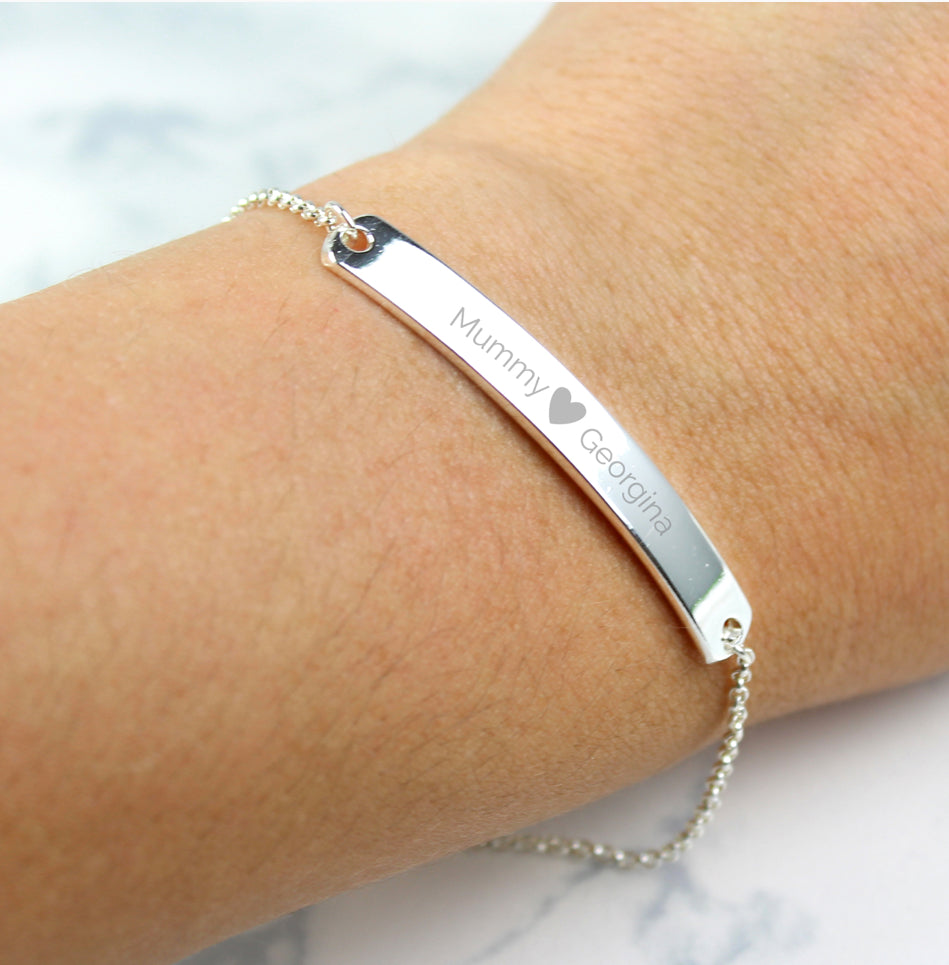Personalised Silver Tone Heart Bar Bracelet