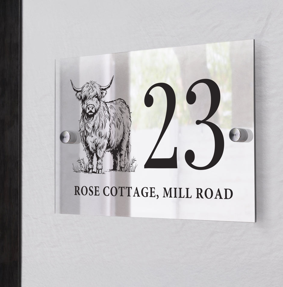 Personalised Highland Cow Acrylic House Sign