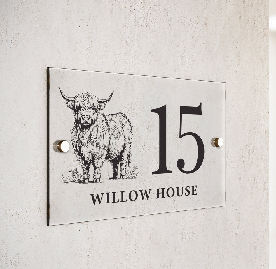 Personalised Highland Cow Acrylic House Sign
