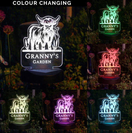 Personalised Highland Cow Garden Solar Light