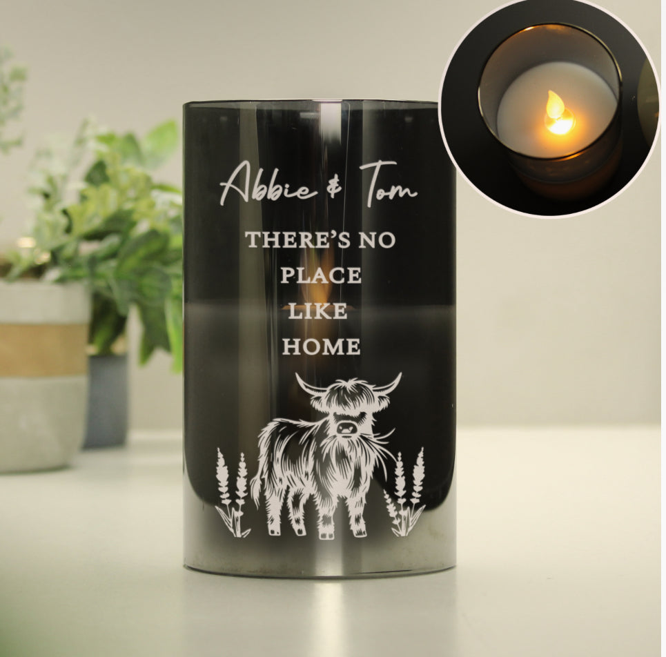 Personalised Highland Cow Glass LED Candle