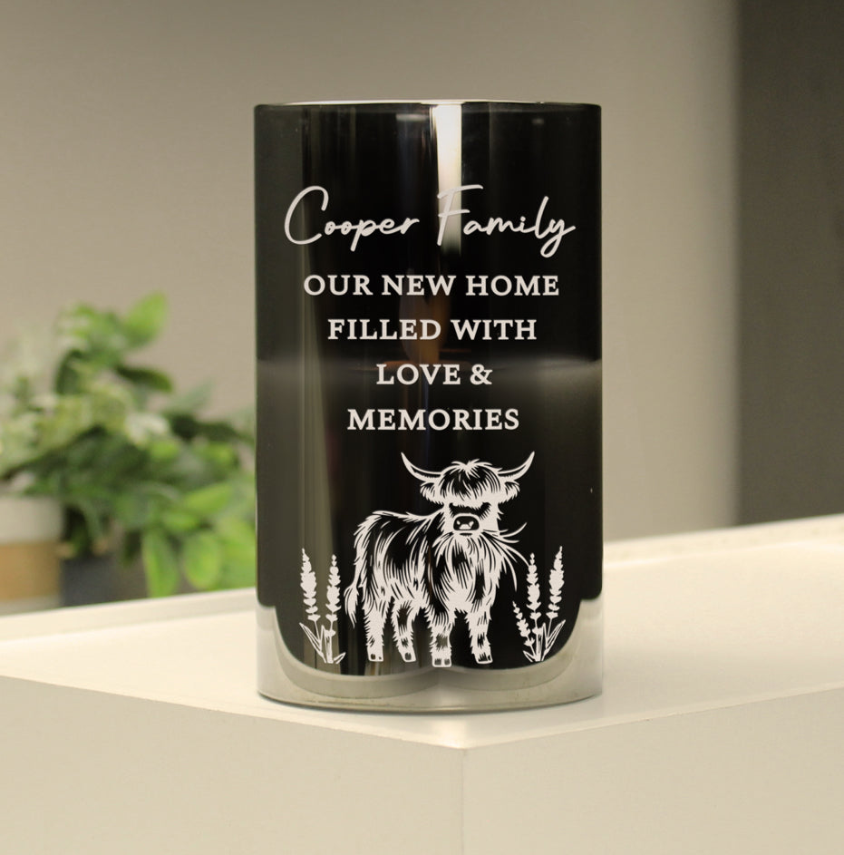 Personalised Highland Cow Glass LED Candle