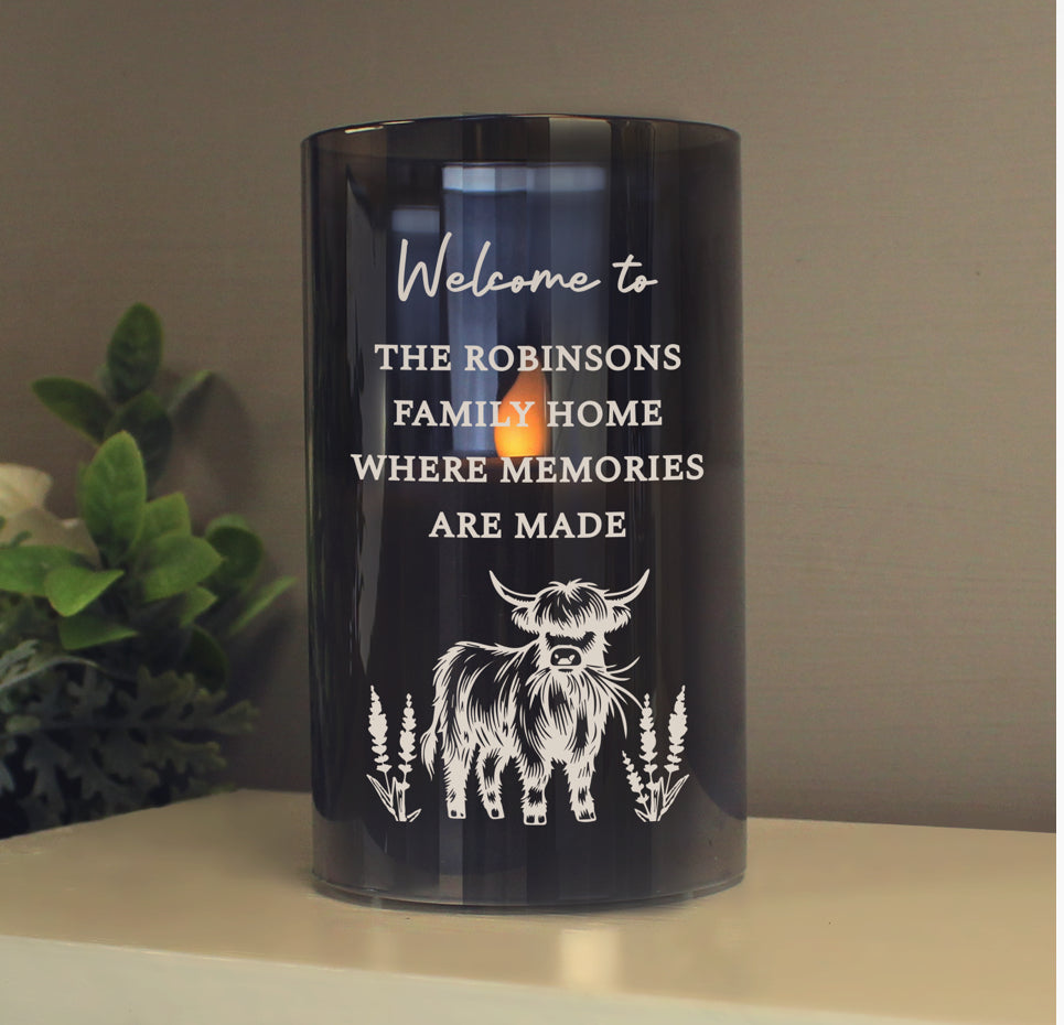 Personalised Highland Cow Glass LED Candle
