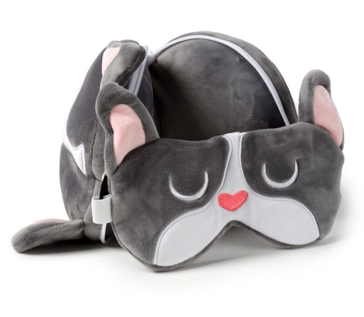 Relaxeazzz Travel Pillow & Eye Mask - French Bulldog