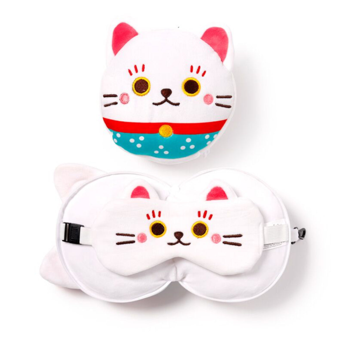 Relaxeazzz Travel Pillow & Eye Mask - Maneki Neko Lucky Cat