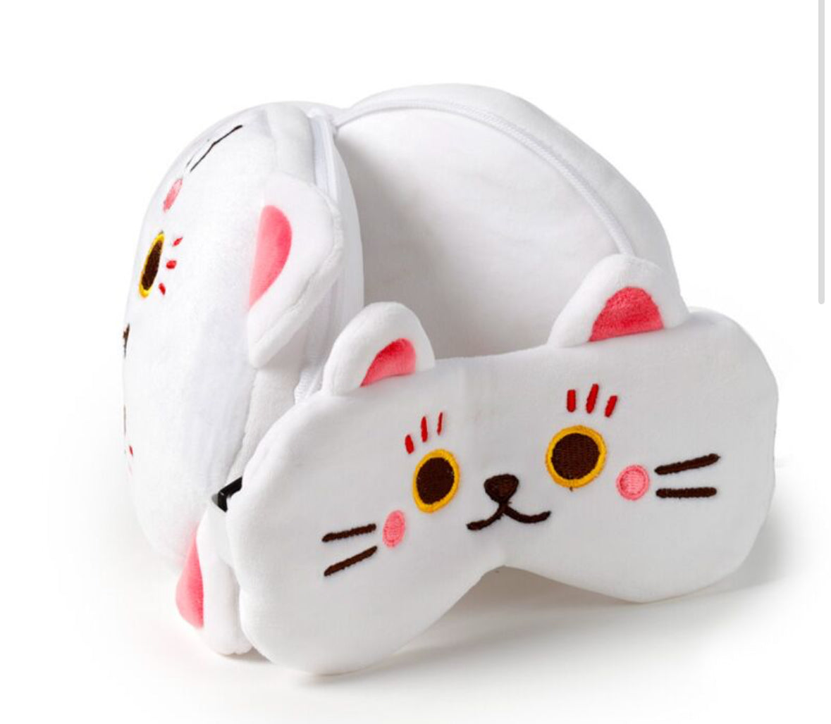 Relaxeazzz Travel Pillow & Eye Mask - Maneki Neko Lucky Cat
